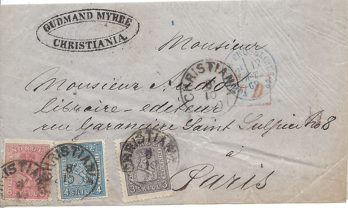 1869 letter from Norway to France