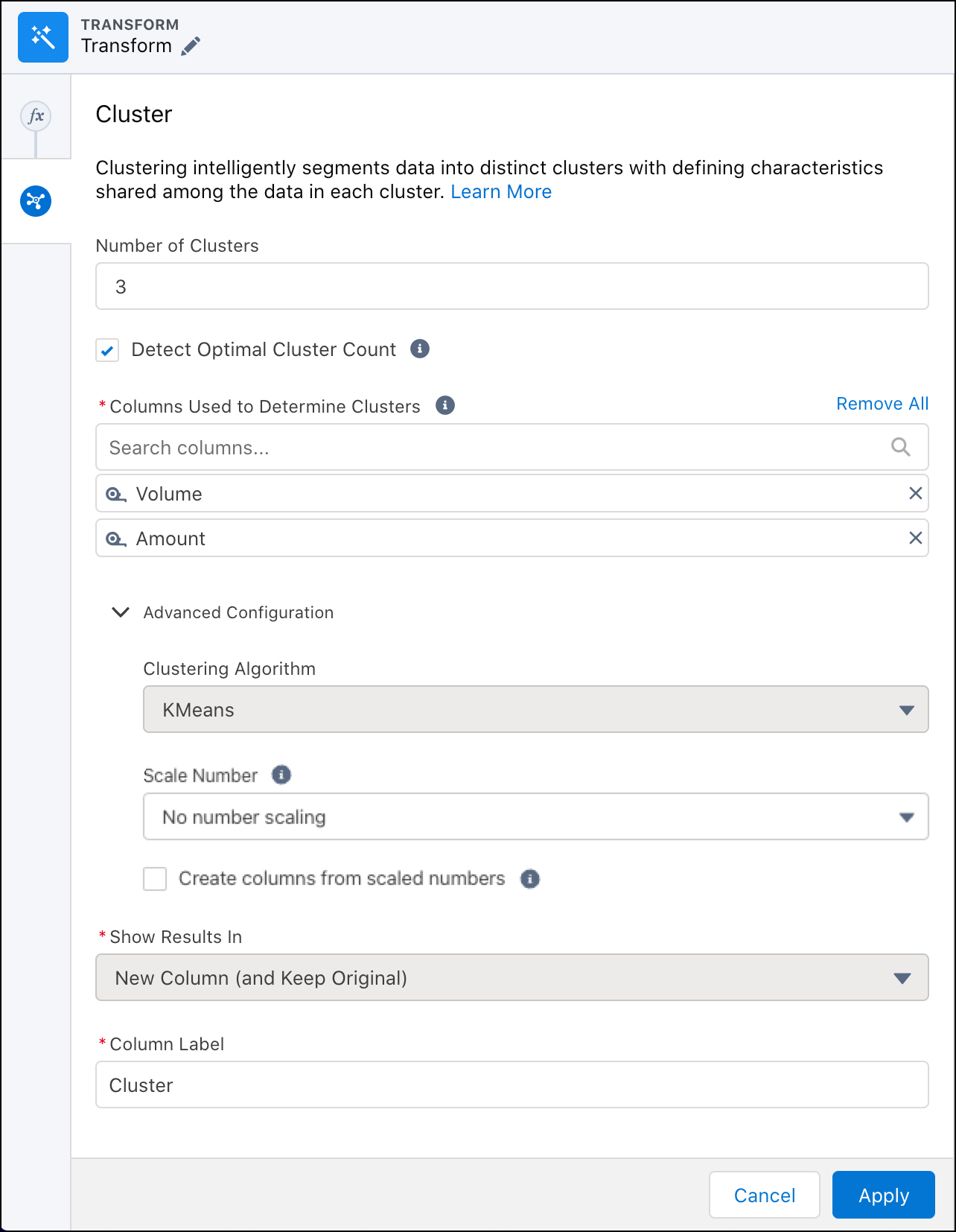 The Cluster panel shows the configuration options.