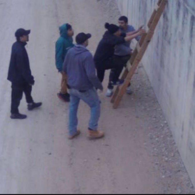 Cartel human smugglers are bringing homemade ladders to the border wall to help migrants illegally cross from Mexico into the U.S. Cartel human smugglers are bringing homemade ladders to the border wall to help migrants illegally cross from Mexico into the U.S.