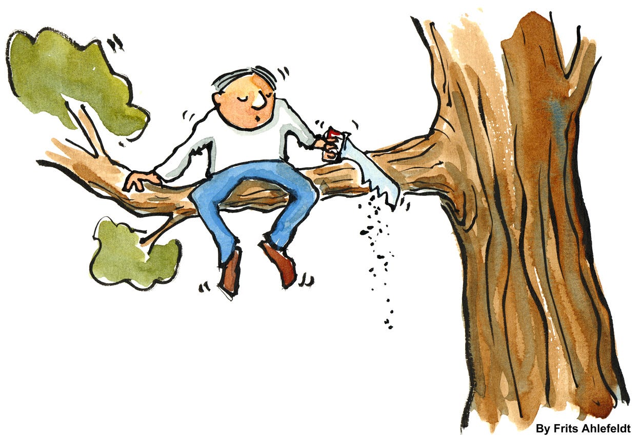 Sawing off the branch you are sitting on – Museum of Psychology –  Illustrations about us