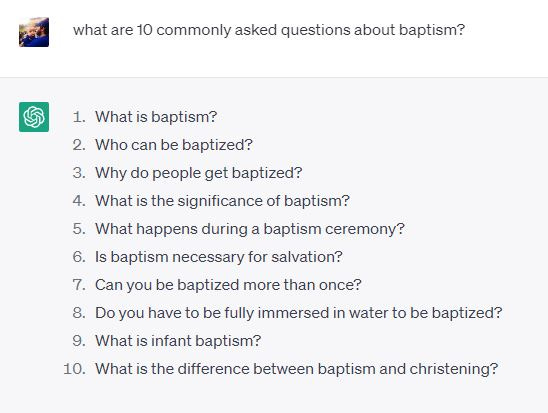 Asking ChatGPT about baptism.