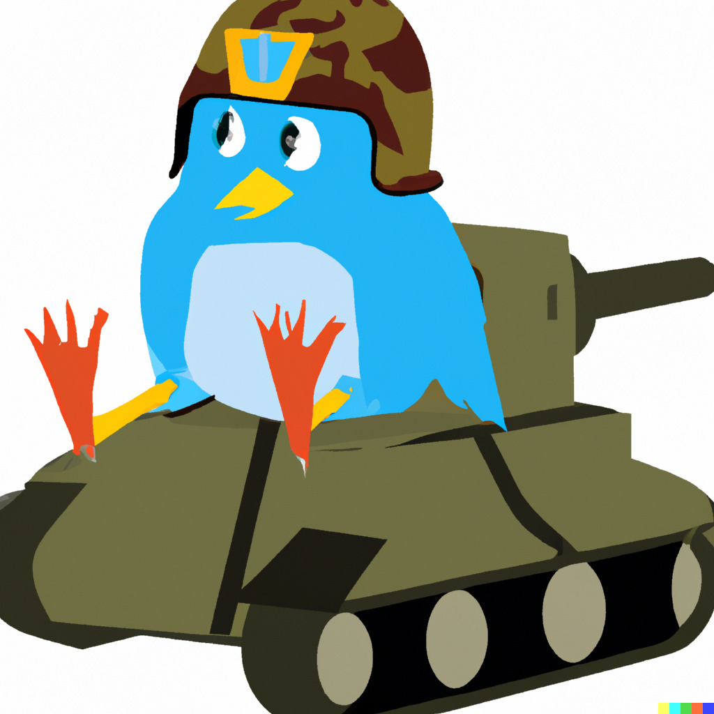 “bluebird wearing a helmet sitting in a military tank, cartoon style / DALL-E”