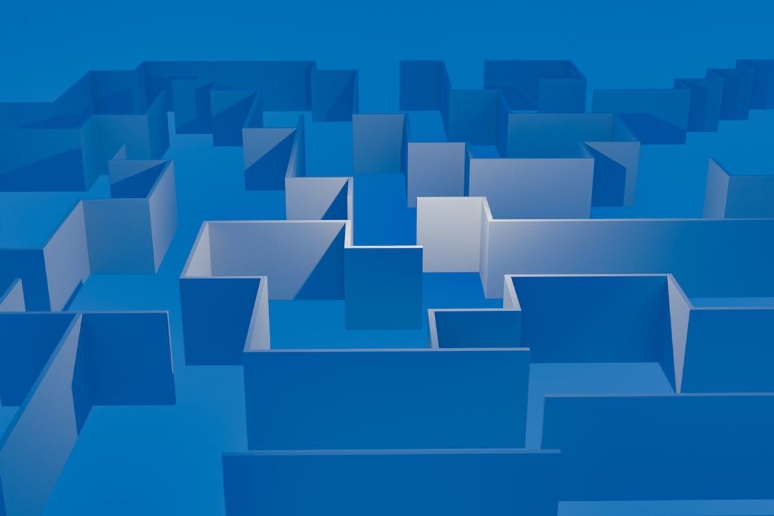 Free Abstract Blue Maze with Geometric Patterns Stock Photo