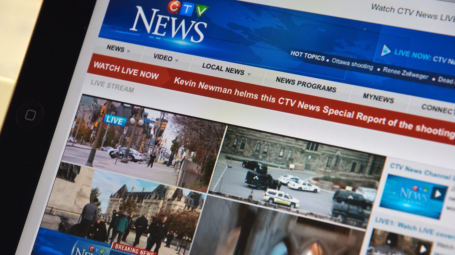 A picture of a tablet showing the home page for CTV News' website