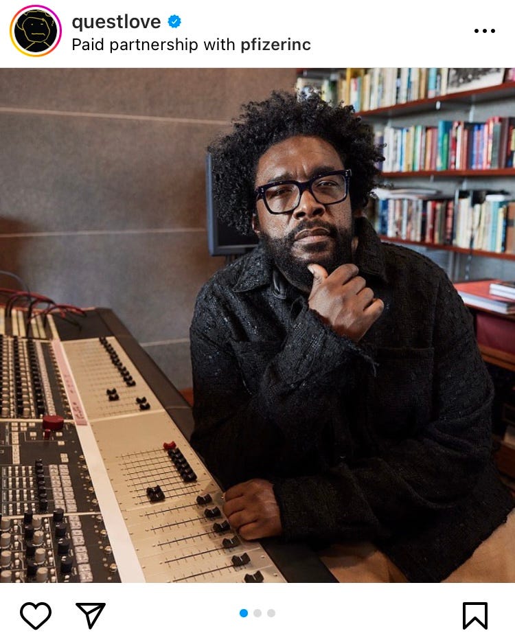 Paid Pfizer Endorsement by QuestLove