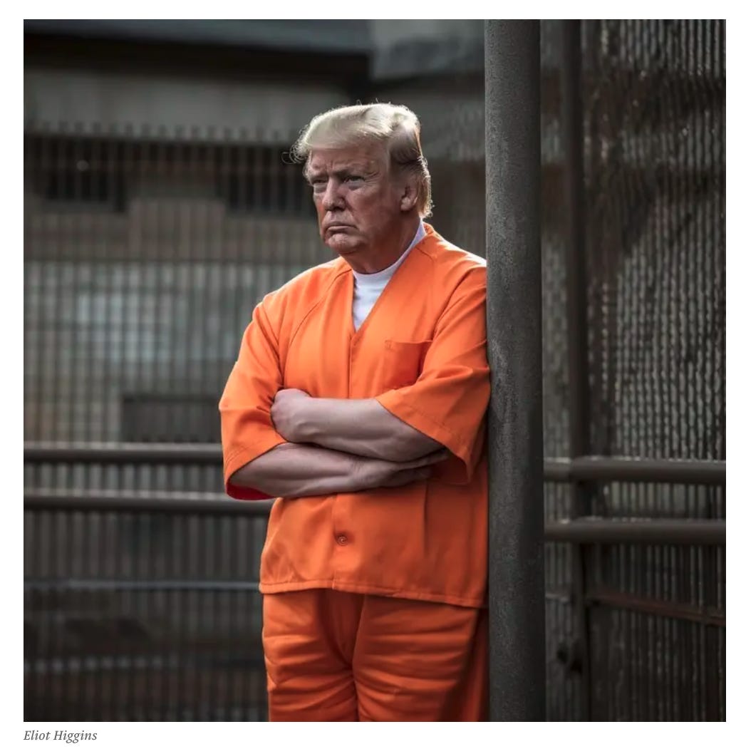 An AI-generated image of Donald Trump in jail wearing orange overalls An AI-generated image of Donald Trump in jail wearing orange overalls