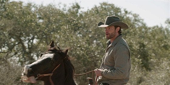 Jared Padalecki giving bitchy butch look riding bareback for Dave.