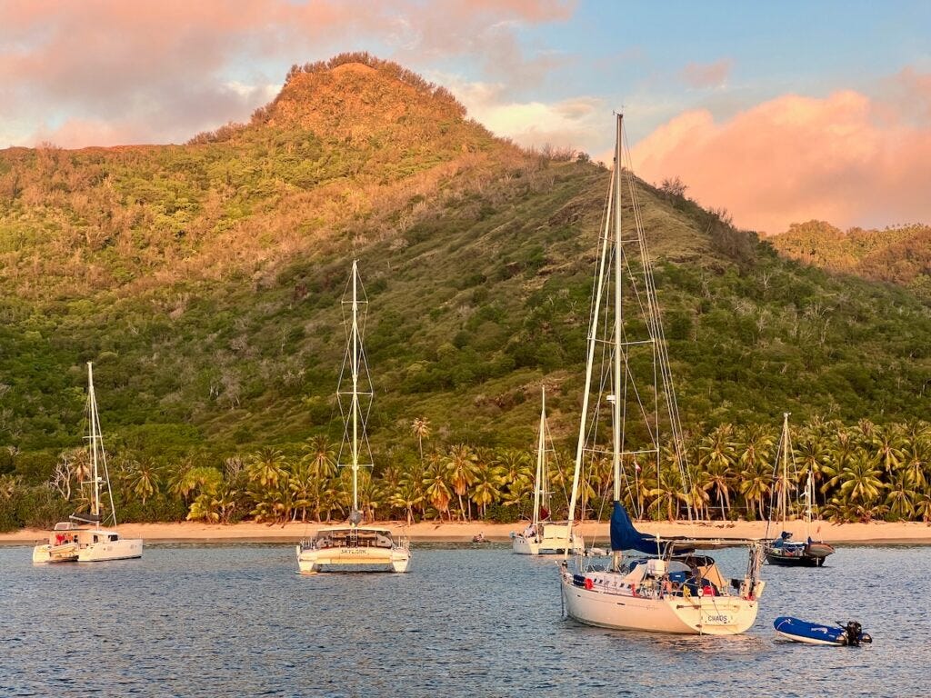 The popular anchorage of Hanamoenoa Bay