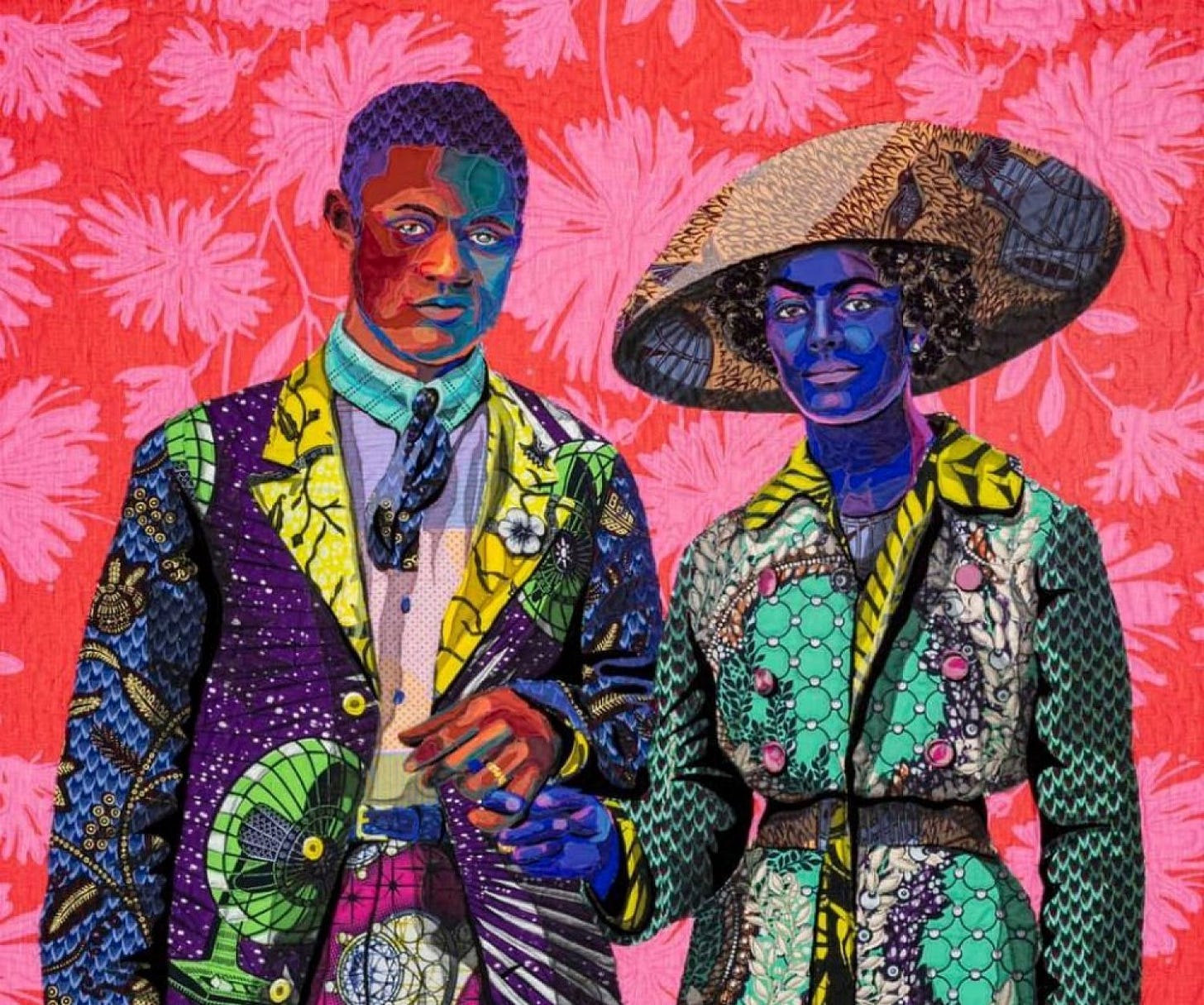 Bisa Butler, Broom Jumpers (Detail), 2019. Cotton, silk, wool and velvet. 98 x 58 in. (Mount Holyoke College Art Museum South Hadley, Massachusetts )