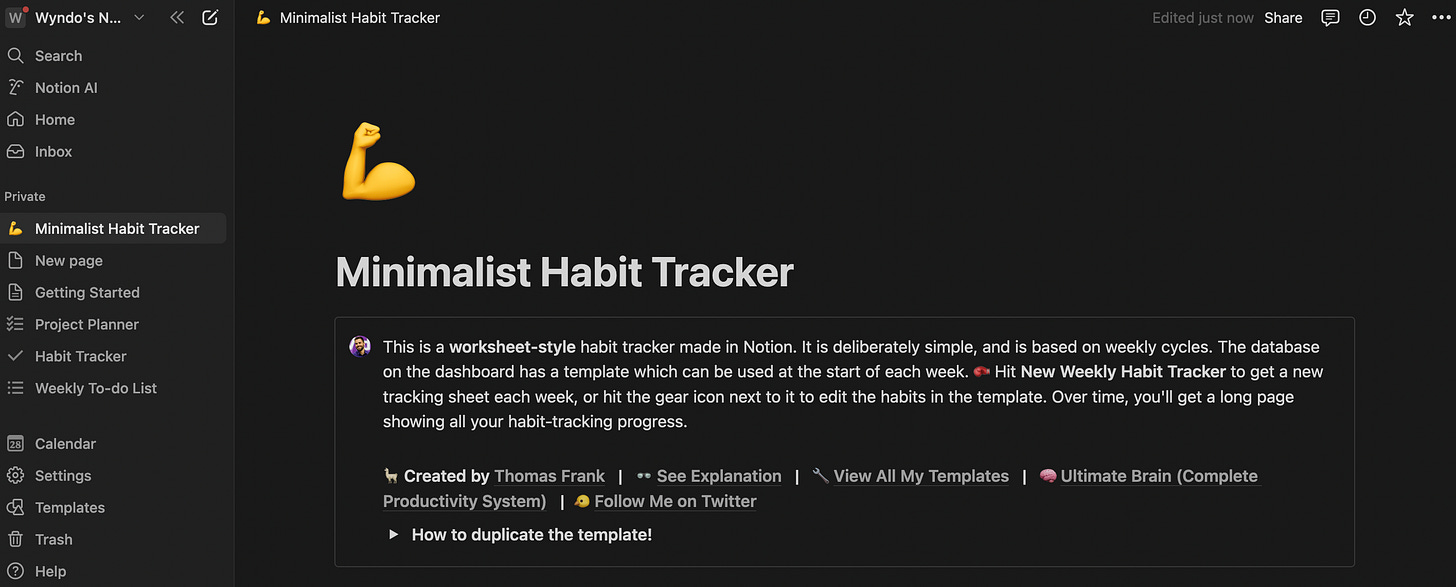 Habit tracker notion template