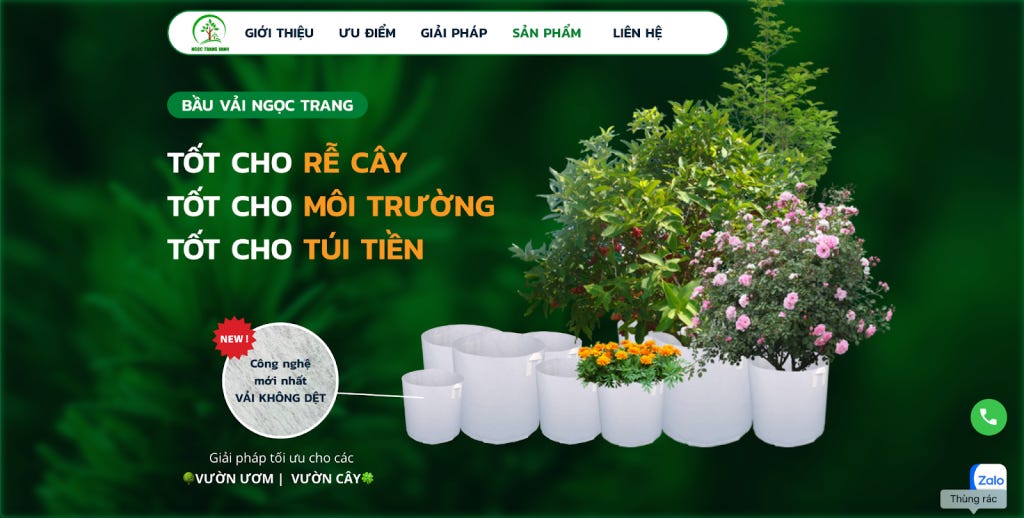 Một landing page được thiết kế ra chỉ để giới thiệu một sản phẩm bầu vải trồng cây