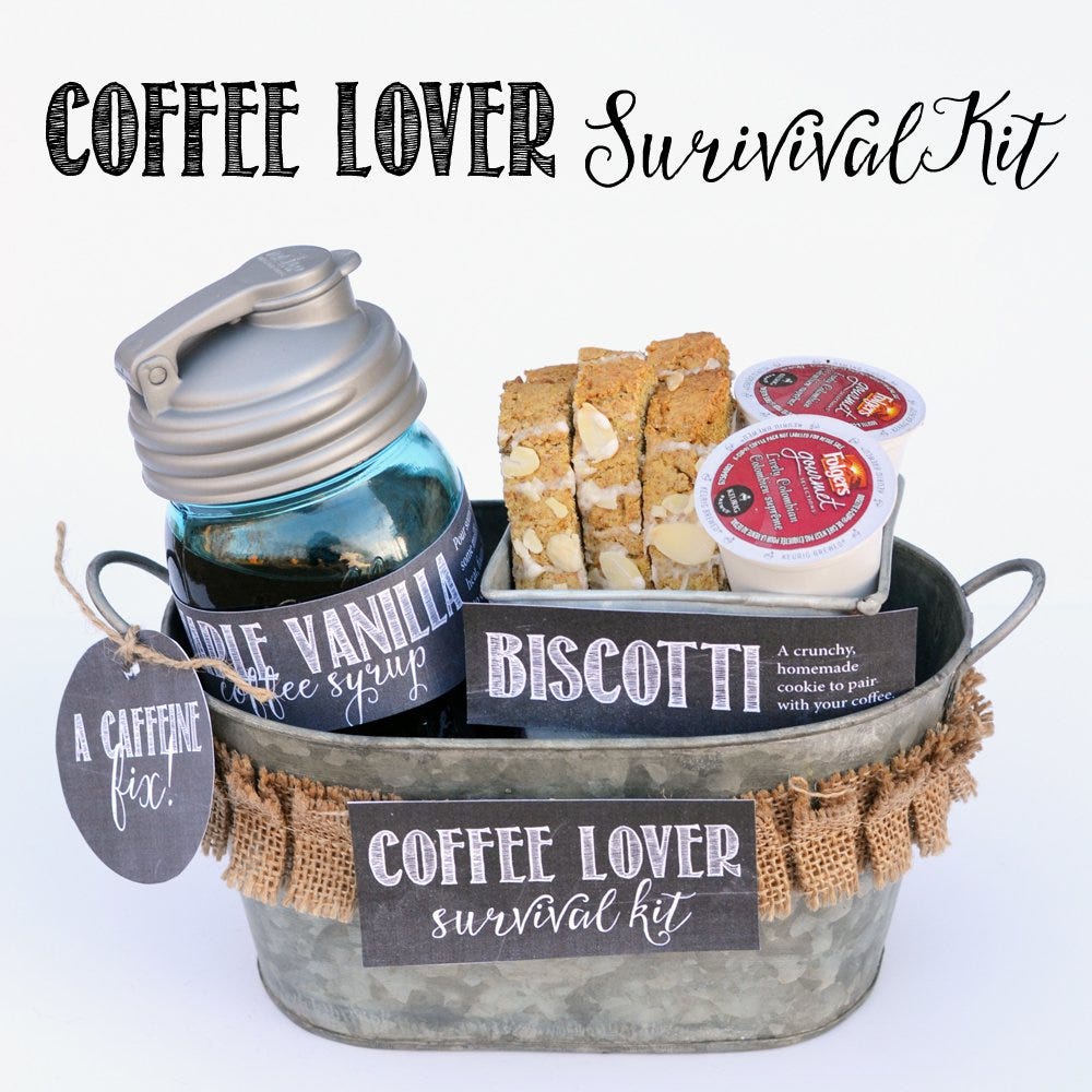 coffee lover survival kit mothers day gift basket ideas