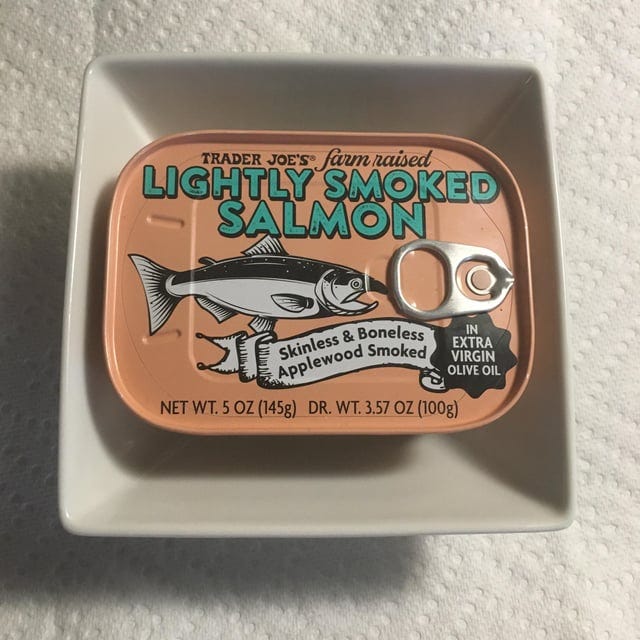 Review #56: Trader Joe's Farmed Raised Lightly Smoked Salmon - Skinless &  Boneless Applewood Smoked : r/CannedSardines