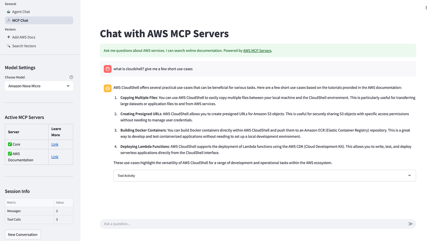 A screenshot showing an example of the MCP Chat interface.
