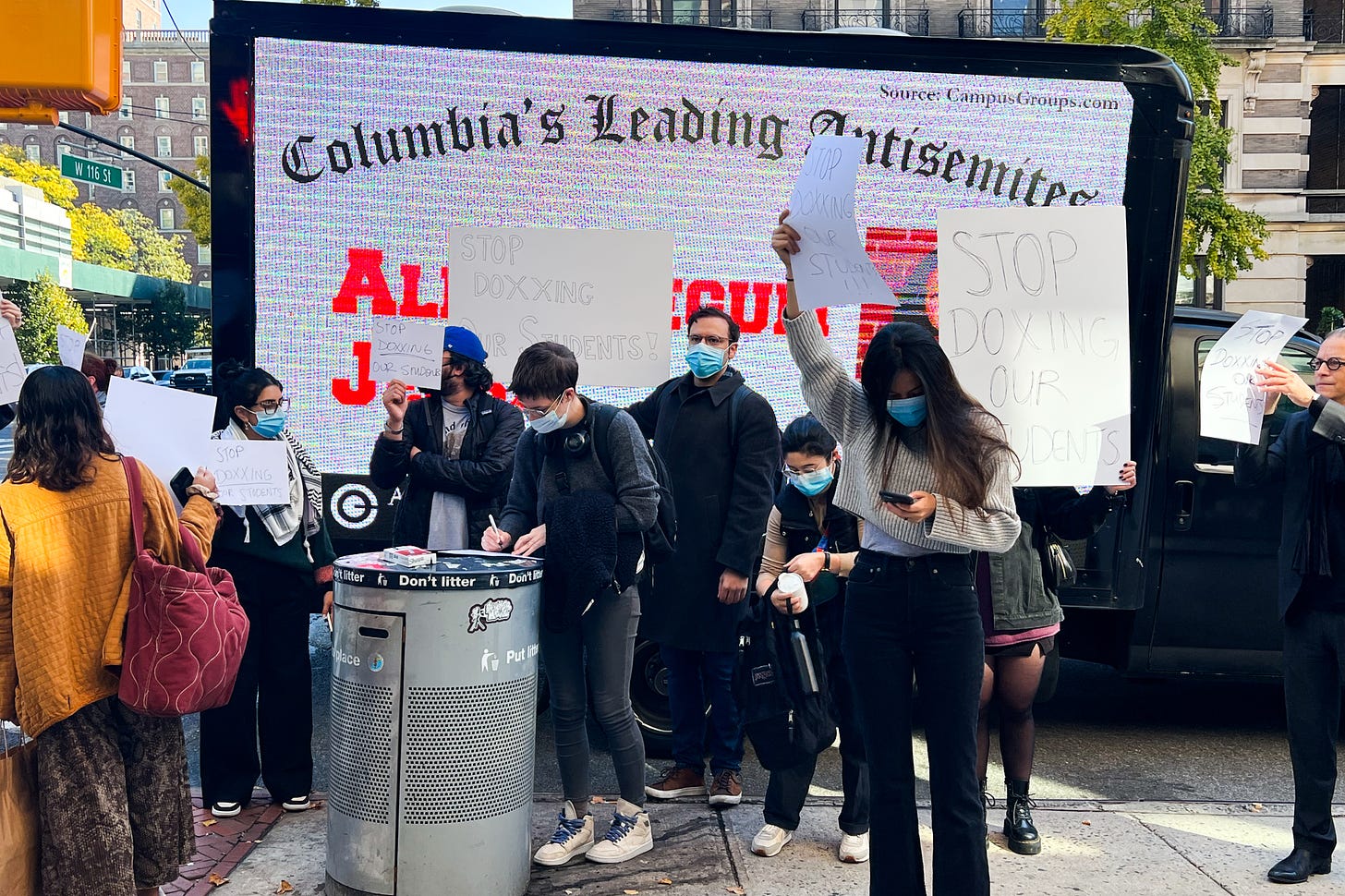 Doxxing truck' displaying names and faces of affiliates it calls  'Antisemites' comes to Columbia