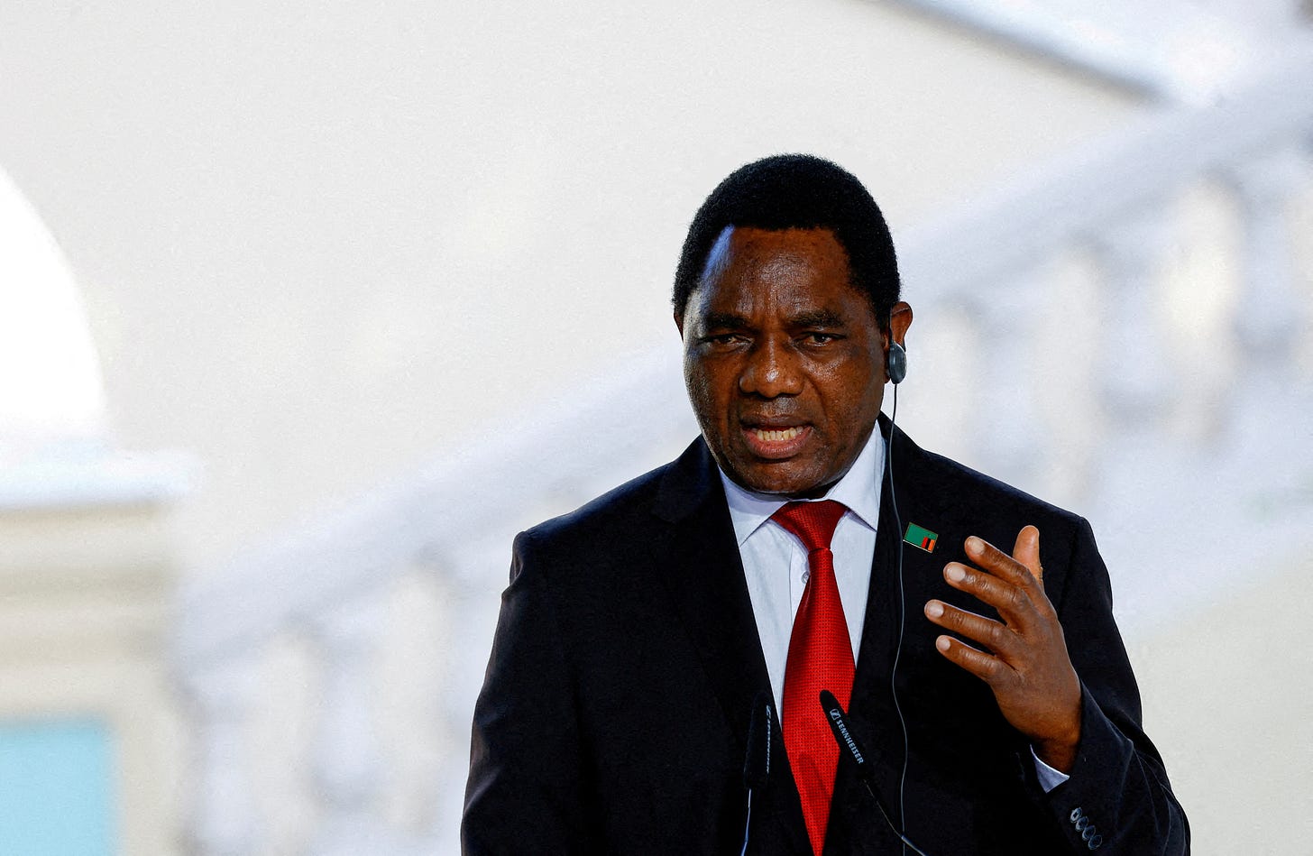 Zambia's President Hichilema speaks at a press conference