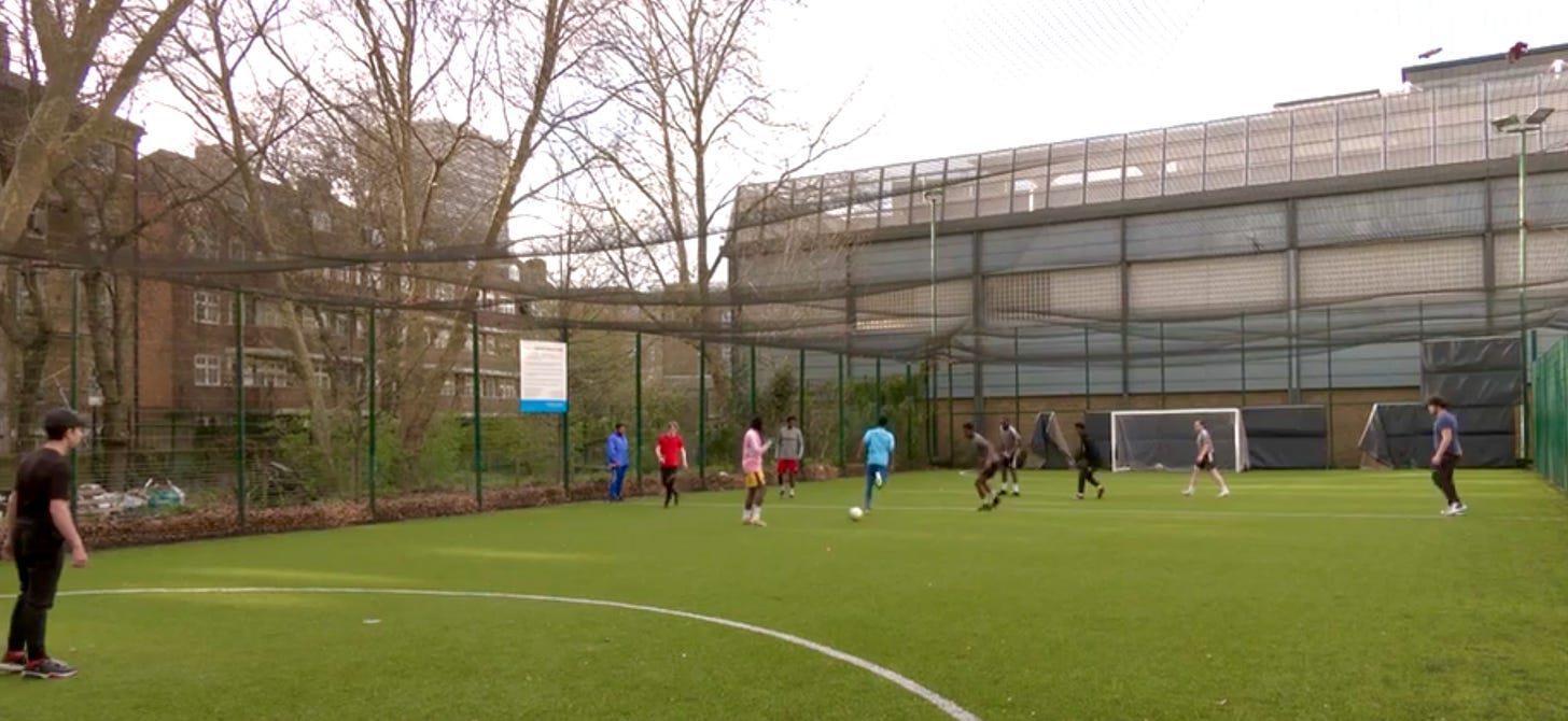 Football at a Columbo Centre pitch in Hatfields, run by Coin Street