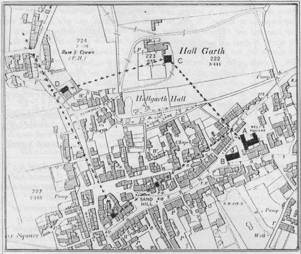 Map of Winlaton tunnels from Meldred: First Lord of Winlaton Manor by TR Hodgson (undated book)