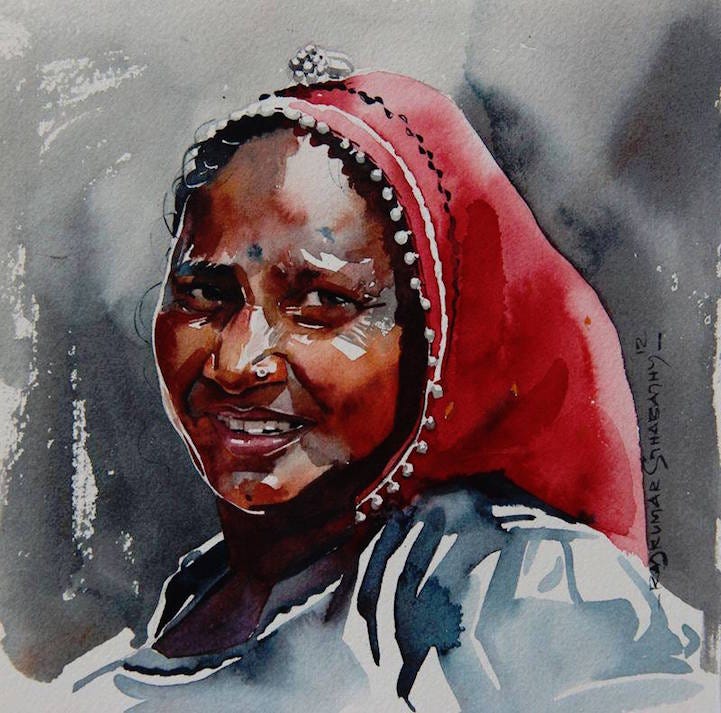 Watercolor Paintings Candidly Capture the Expressive Faces of India