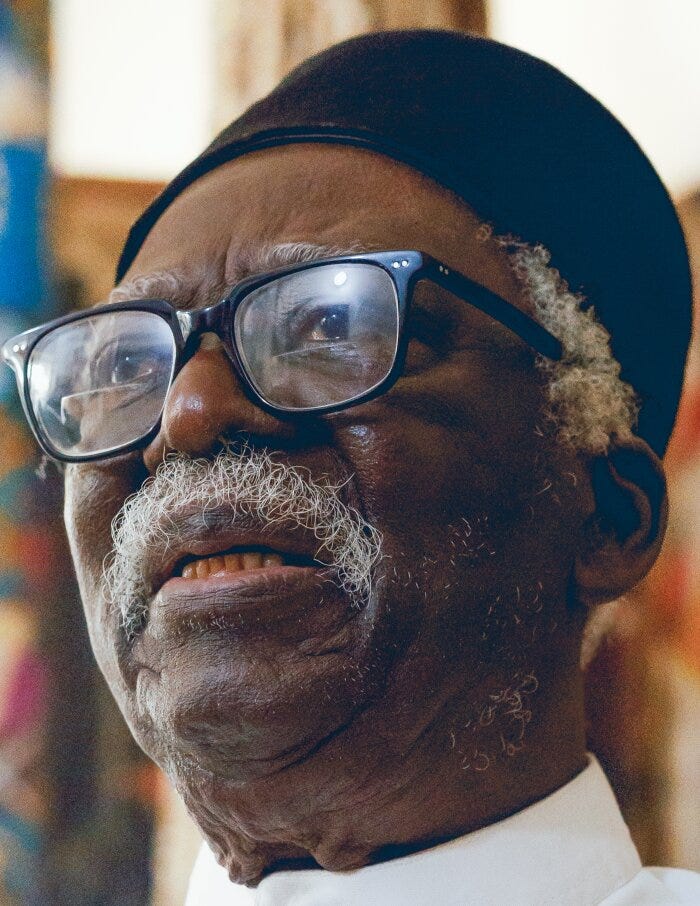 A portrait of Bruce Onobrakpeya in his home studio in Lagos.