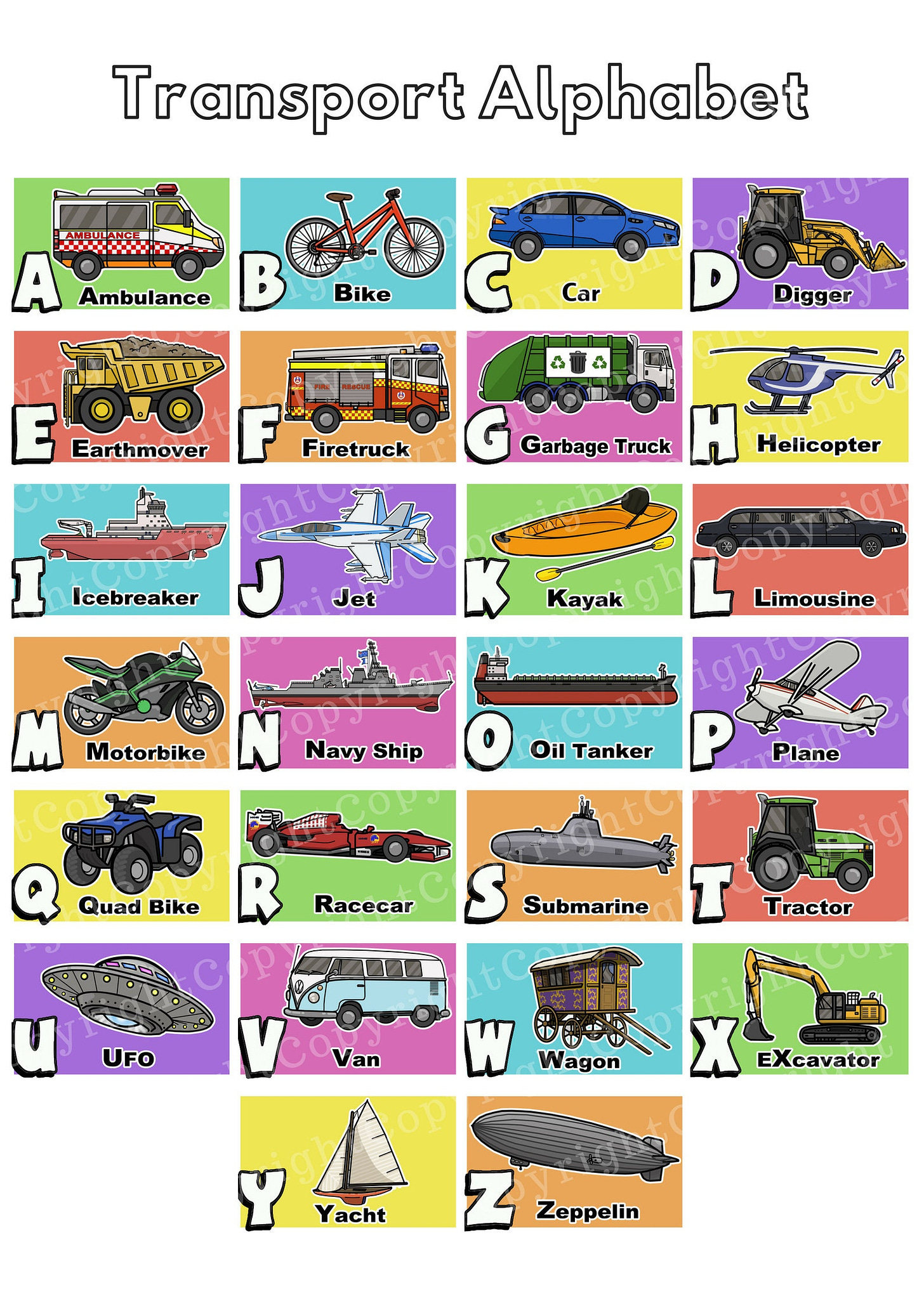 Modes of transport Alphabet Vehicle Poster Instant | Etsy