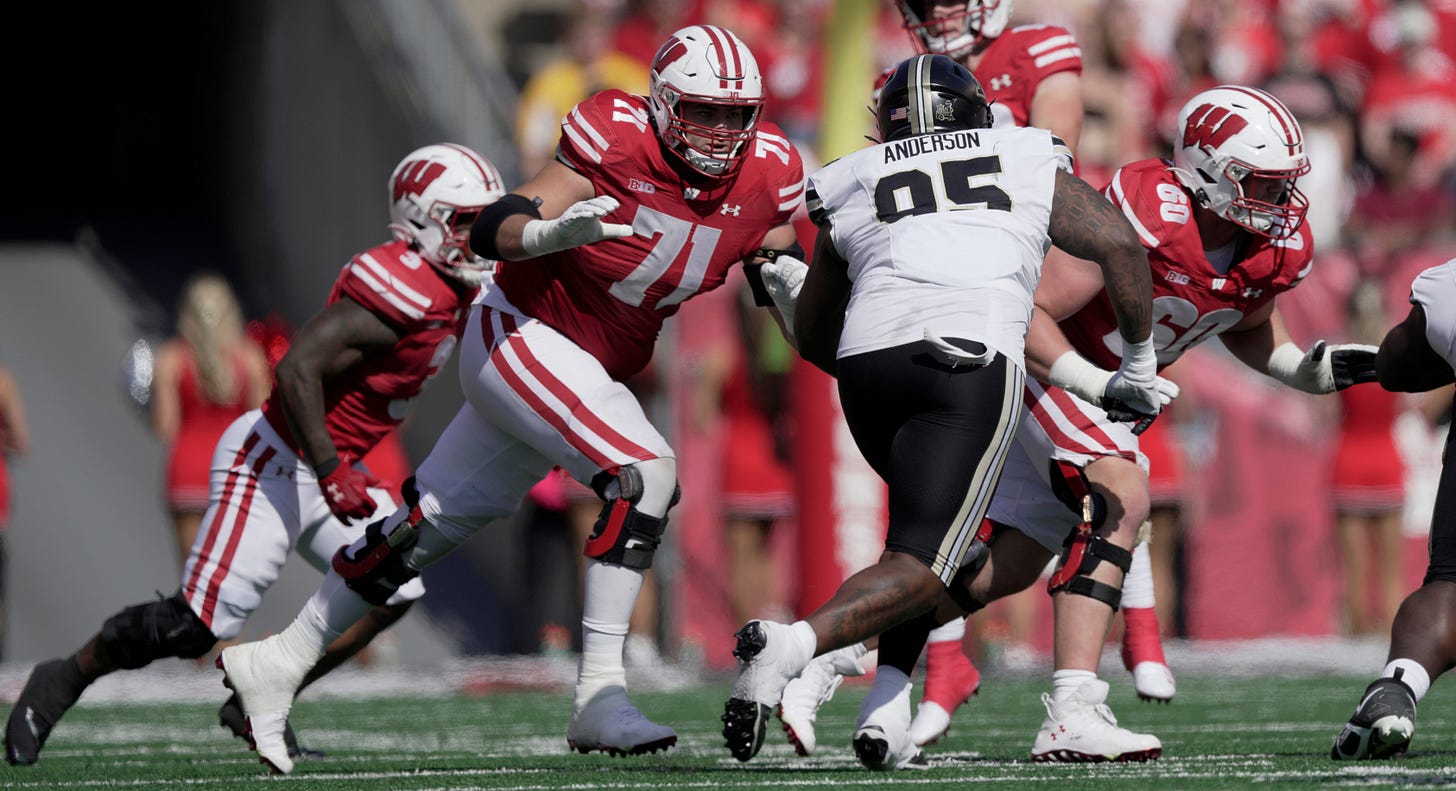 Wisconsin Badgers starting right tackle Riley Mahlman