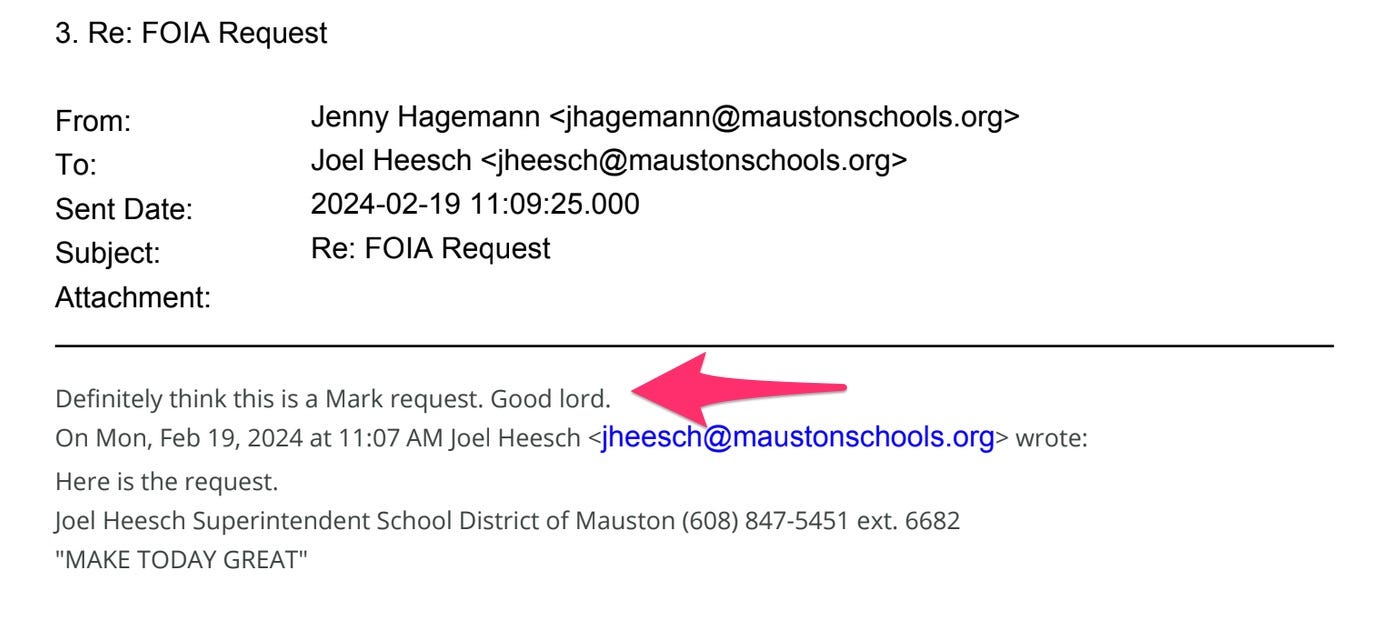 screen shot of emails from mauston school district.