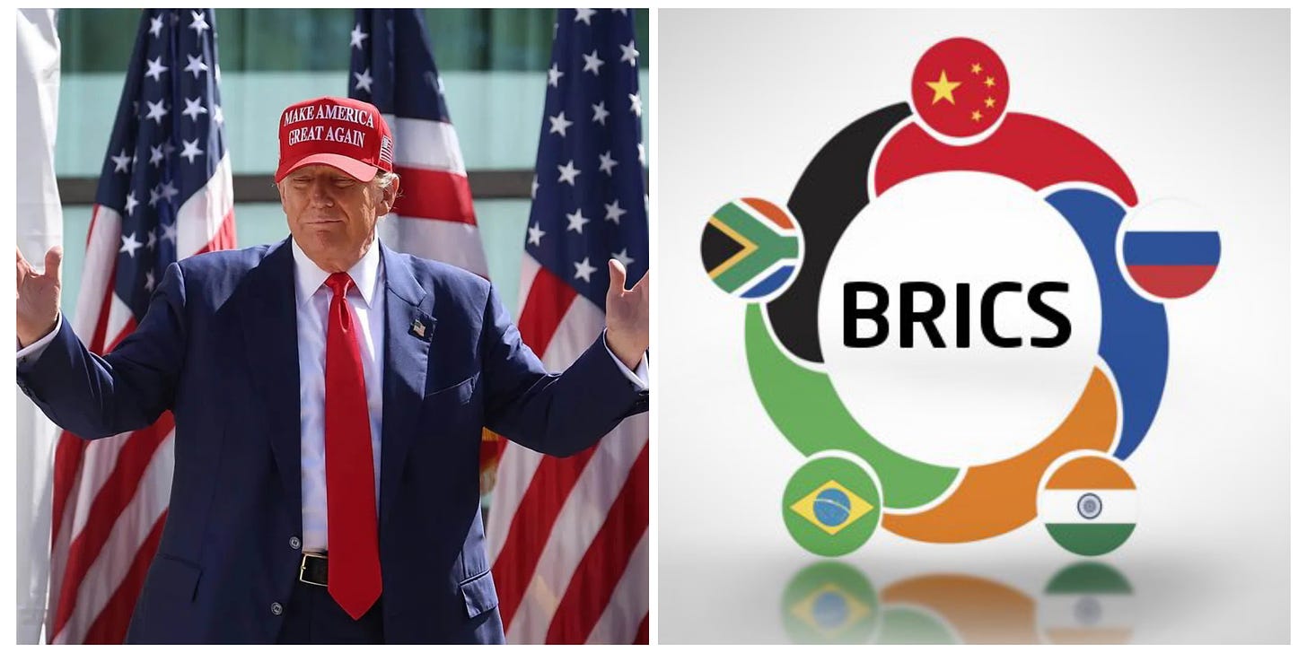 Madaxweyne Ku-meel-gaadhka ah ee Mareykanka, Donald Trump, wuxuu leeyahay dalalka BRICS waxay wajihi doonaan cashuur 100% ah haddii ay ku dhiirradaan inay abuuraan lacag cusub oo beddel u ah "doollarka awoodda badan ee Mareykanka.