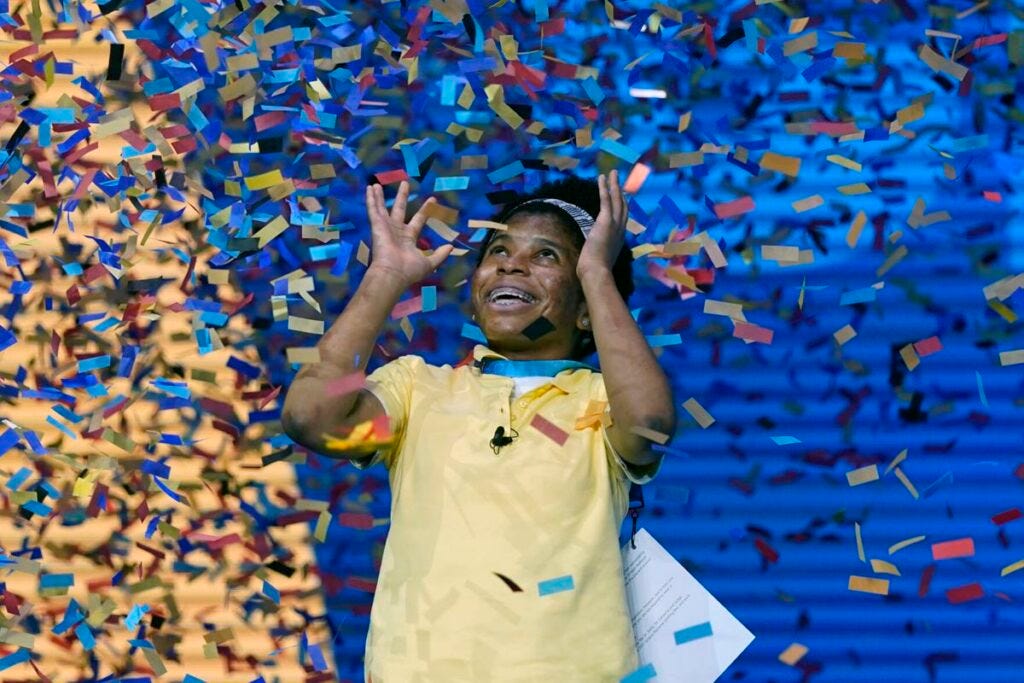 Zaila Avant-garde, 14, from Harvey, Louisiana celebrates with the championship trophy after winning the finals of the 2021 Scripps National Spelling Bee at Disney World Thursday, July 8, 2021, in Lake Buena Vista, Florida. (Ap Photo / John Raoux)