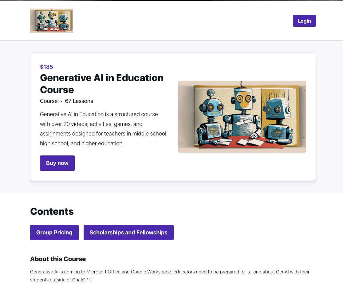Screenshot of Generative AI in Education Course Page