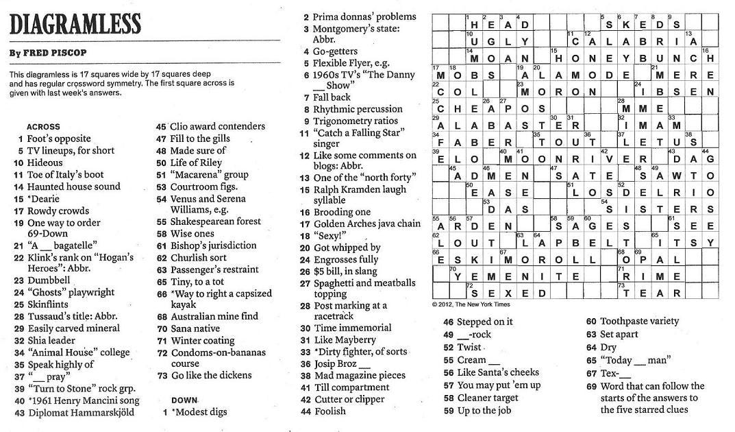 The New York Times Crossword in Gothic: 05.27.12 — PIE — the Diagramless