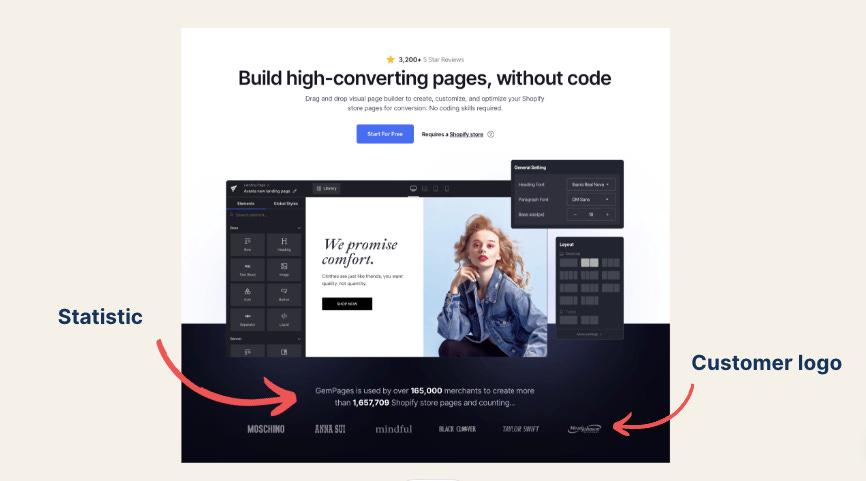 Tạo tính đáng tin cậy cho một trang landing page bằng số liệu và logo khách hàng
