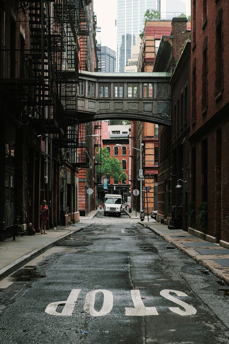 An empty city street.