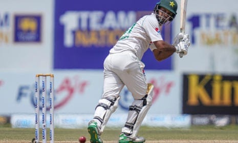Noman Ali plays a shot in a Test against Sri Lanka in July 2023.