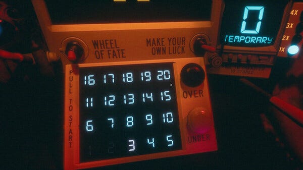 A screenshot from Flathead, showing the console where the gambling takes place. Its a simple panel showing digital numbers.