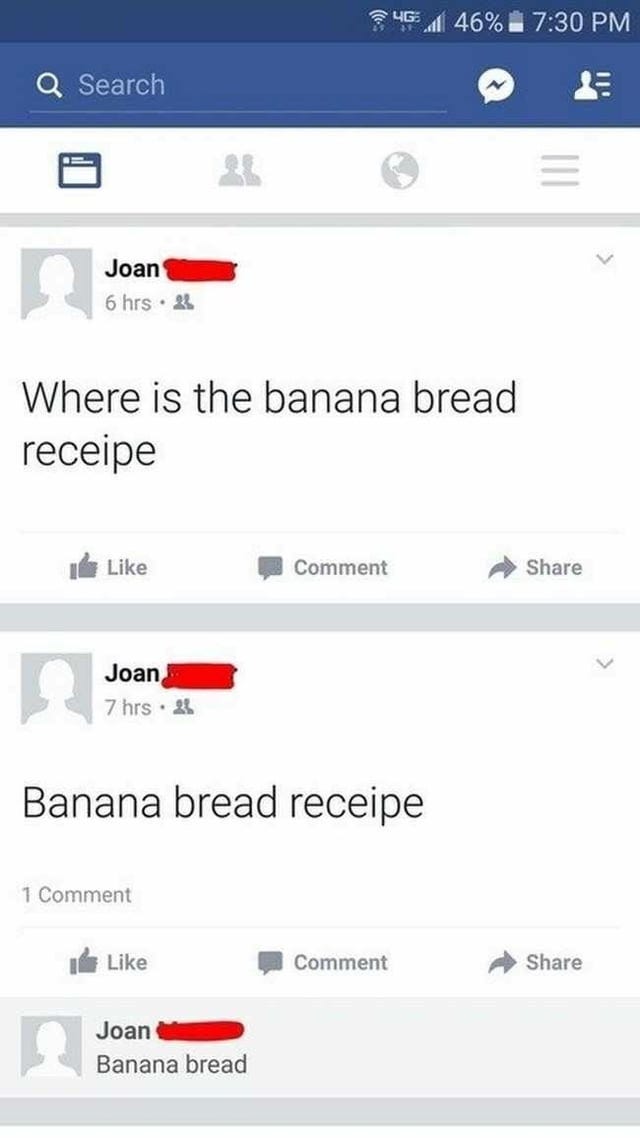 r/oldpeoplefacebook - Banana bread