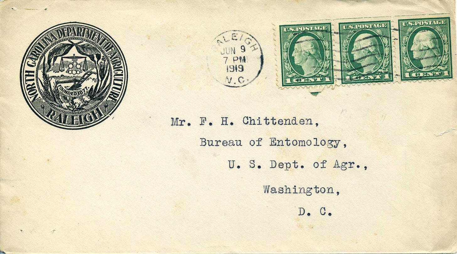 1919 cover to the Bureau of Entomology