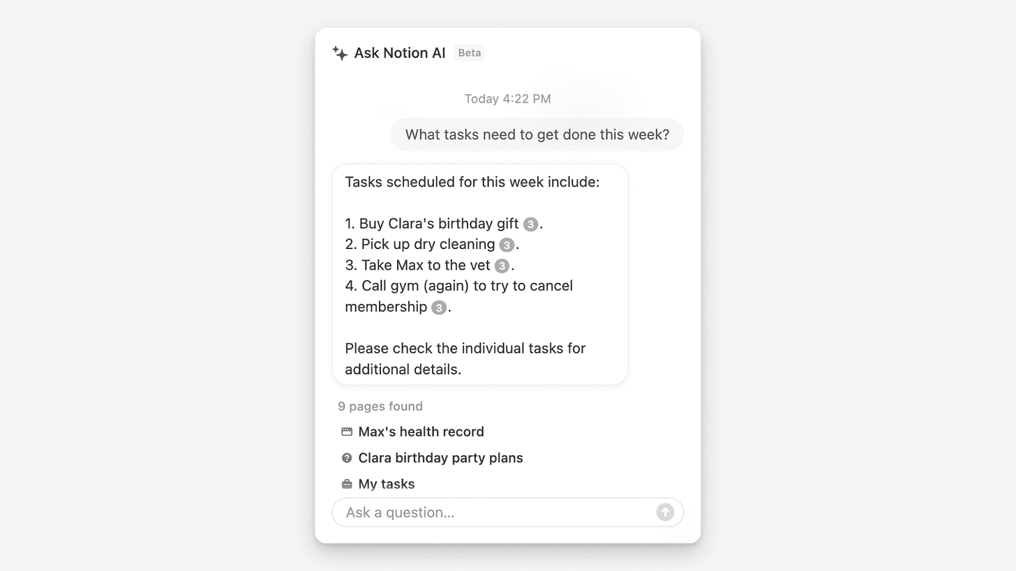 Ask Notion AI about your tasks.
