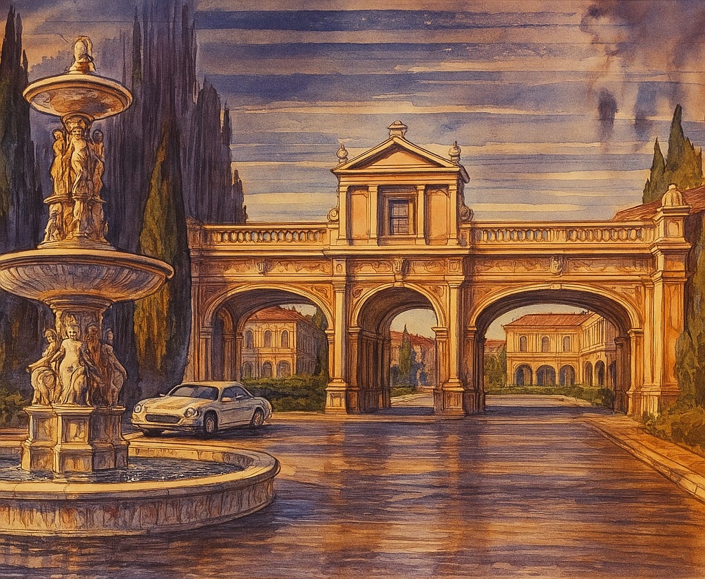 disney grand venezia resort concept art showing the entry way