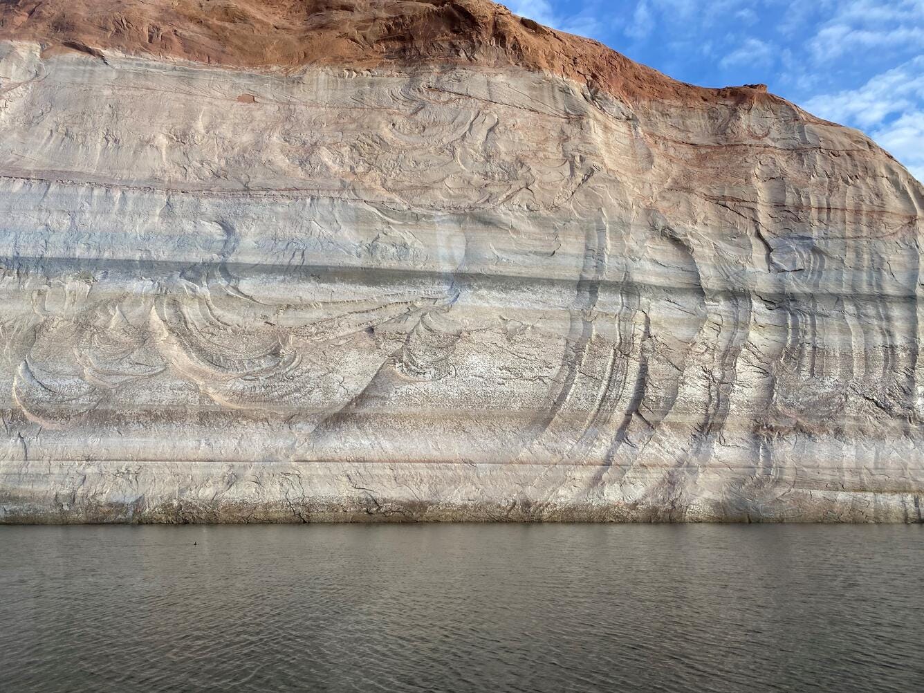 Lake Powell "bathtub rings" on rock where lowered water ... Lake Powell "bathtub rings" on rock where lowered water ...