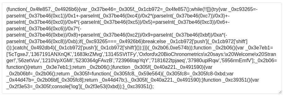 Fig 7. The obfuscated output of the simple hi() function.