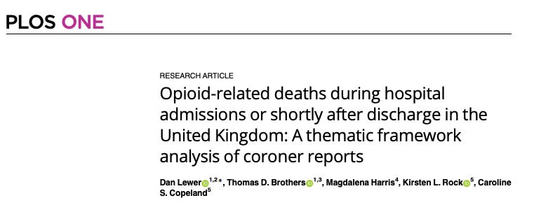 Opioid-related deaths during hospital admissions or shortly after discharge in the United Kingdom: A thematic framework analysis of coroner reports
