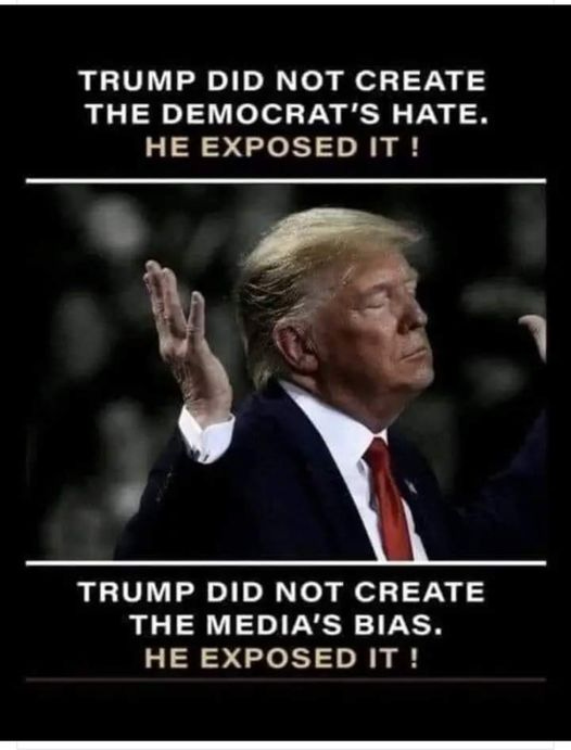 May be an image of 1 person, the Oval Office and text that says 'TRUMP DID NOT CREATE THE DEMOCRAT'S HATE. He EXPOSED IT! TRUMP DID NOT CREATE THE MEDIA'S BIAS. He EXPOSED IT!'