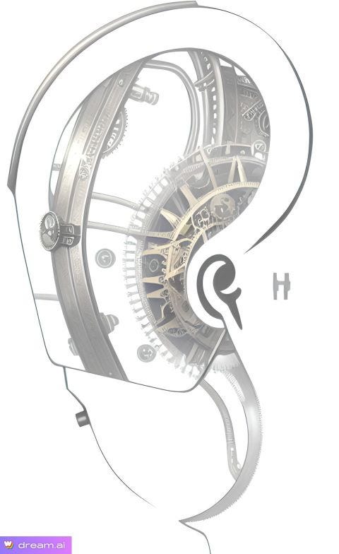 A.I. illustration of an ear with clockwork gears inside