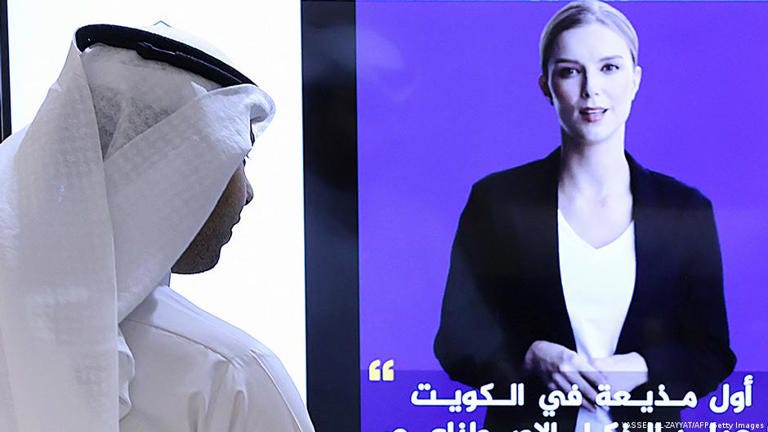 Fedha, the Kuwaiti artificial-intelligence anchor, makes her first appearance on a local news network