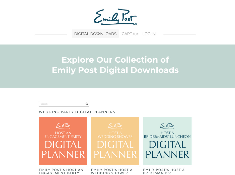 Screenshot of the new Emily Post Shop displaying three digital planner options.