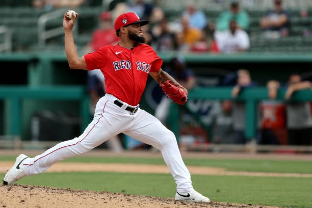 Luis Guerrero of the Boston Red Sox pitches during the 2024 Spring Breakout Game between the Atlanta Braves and the Boston Red Sox at JetBlue Park on...