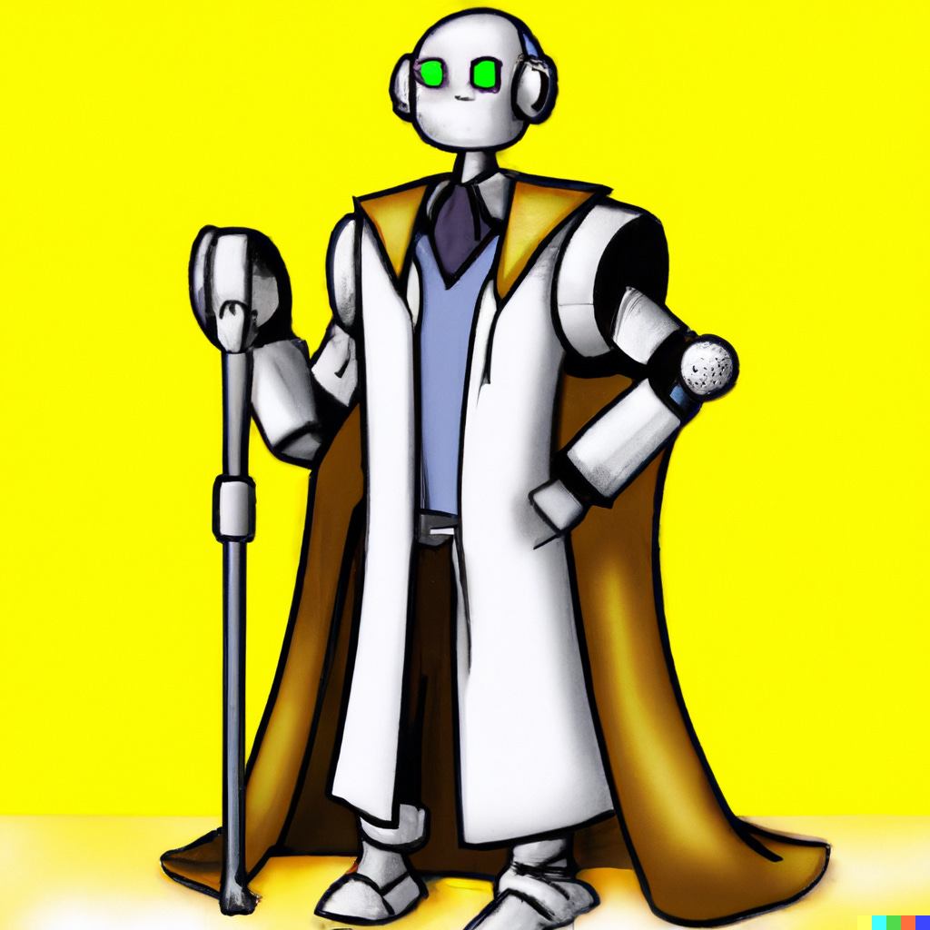 Robot wearing a professor's robe