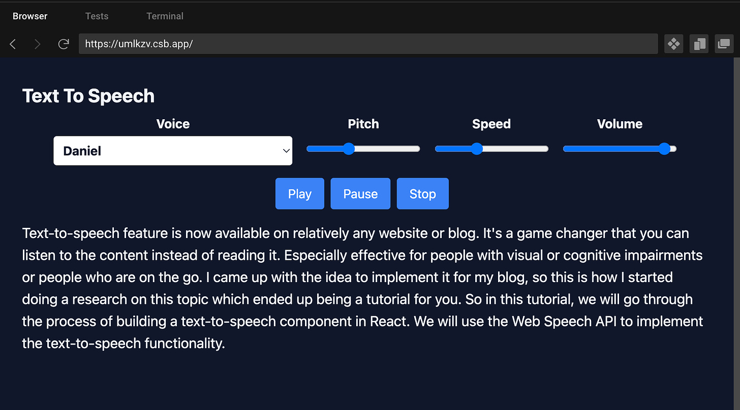 text to speech (web speech api)