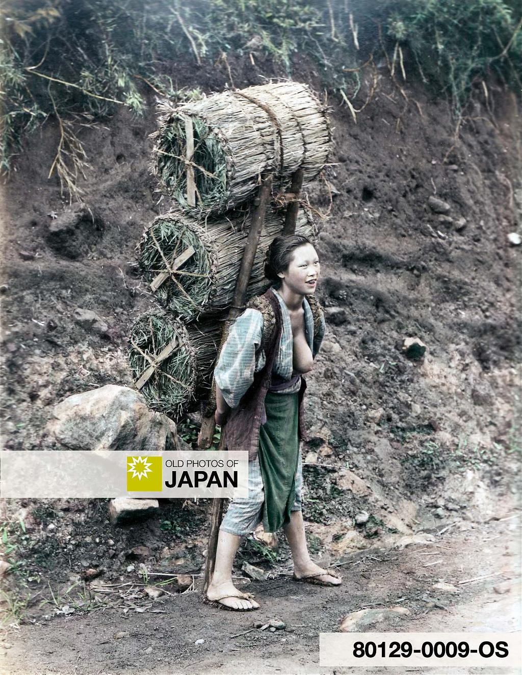 Japanese woman carrying charcoal, 1890s Japanese woman carrying charcoal, 1890s